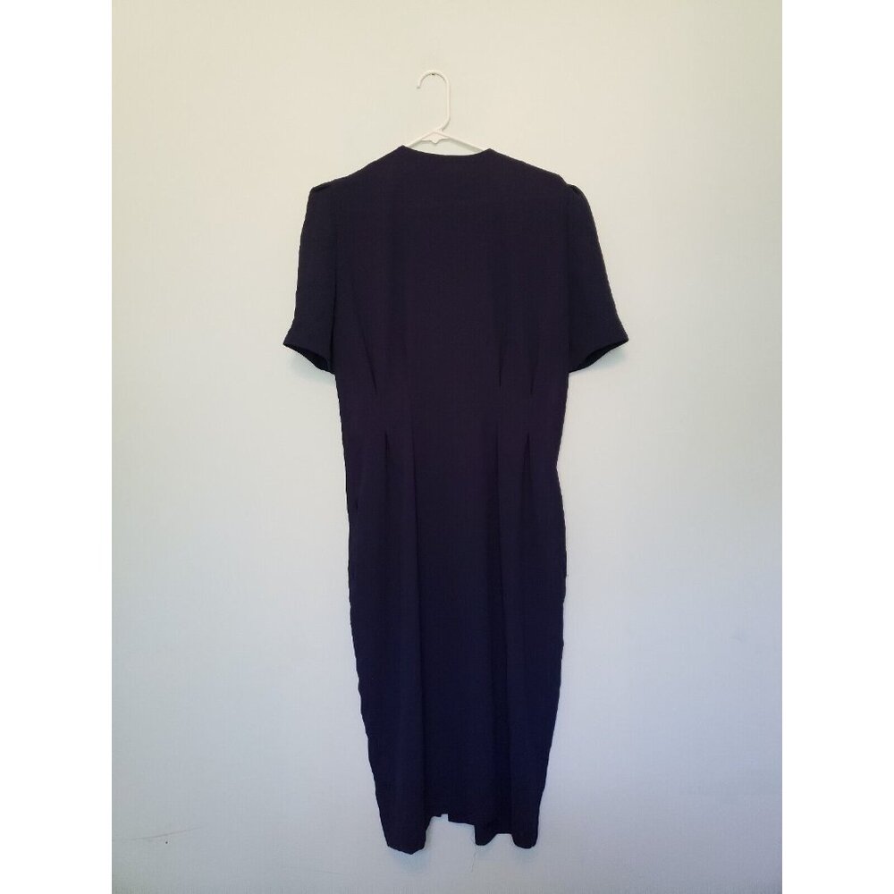 VTG Ms Chaus Womens Sz 12 Dress Button Front Navy Blue Fitted Waist 1970's - Picture 2 of 6